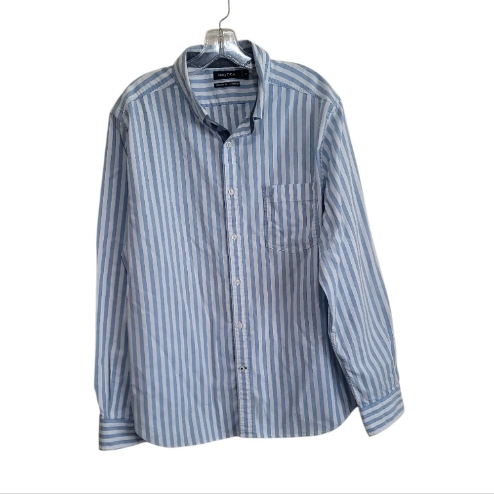 Nautica Men Classic Fit Blue and Striped Men's Longsleeve Shirt Size Xlarge